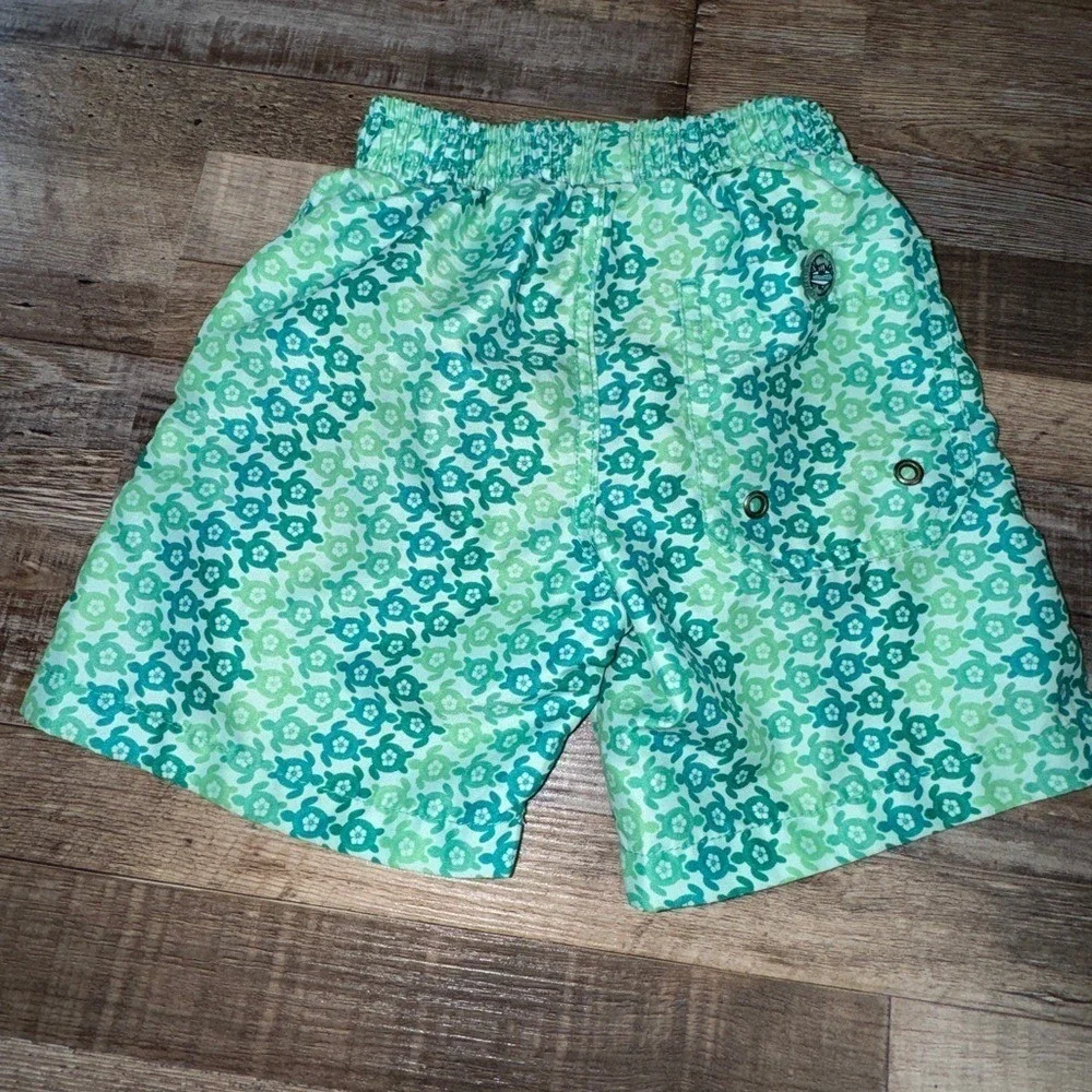 Beach Bros‎ Boys Green Turtle Print Swim Trunks Size 6 Mesh Lined Board Shorts